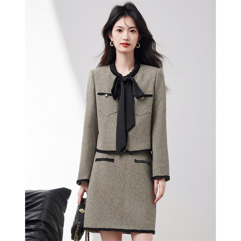 Xinfei Yu Elegant Tweed Jacket & Skirt Set