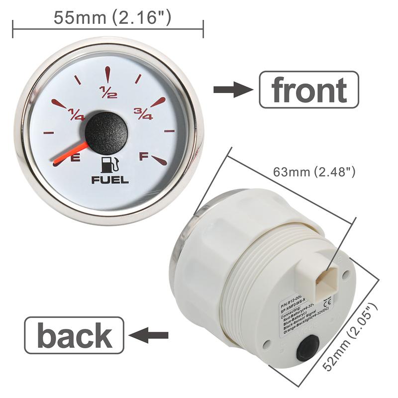 Waterproof 52mm Car Boat Fuel Gauge with 8 Colors Backlight for 0~190 Ohm Fuel Level Sensor for Boat Car Truck RV Customized