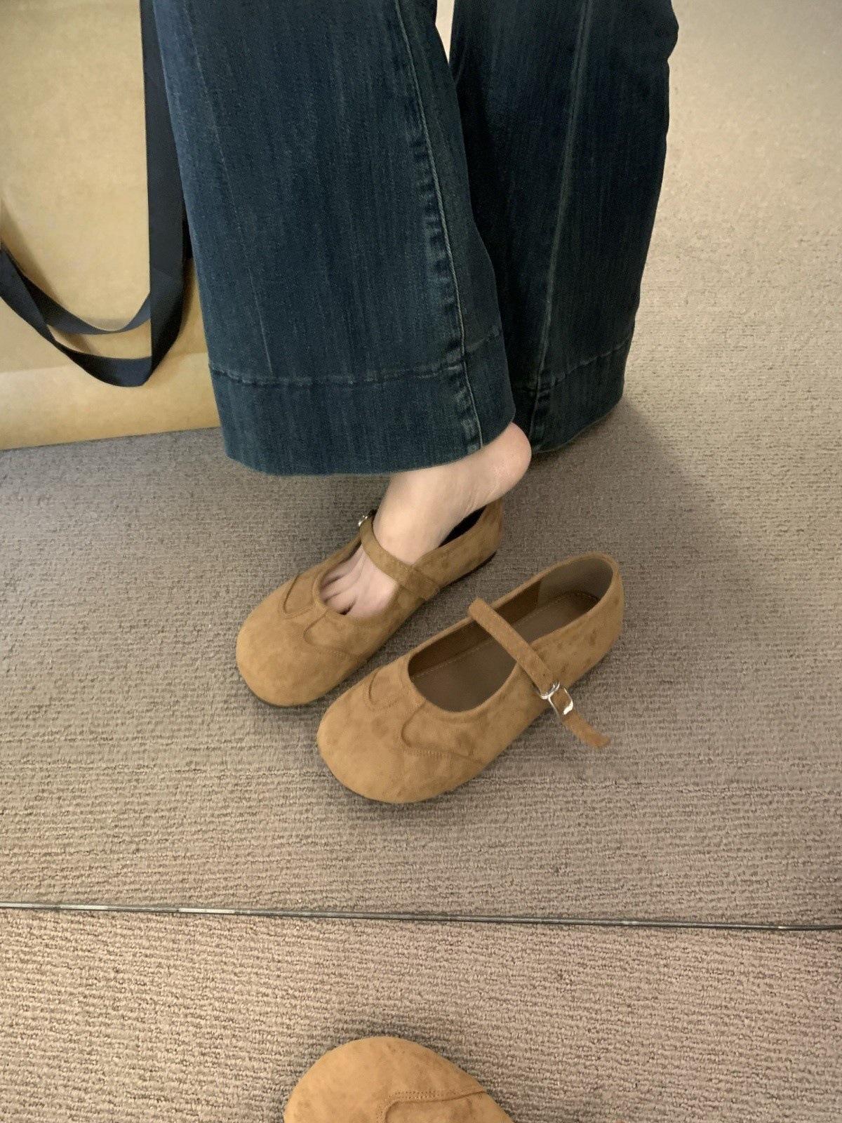 

Ретро замшевые маленькие кожаные туфли женские плоские 2025 весна и осень новые туфли-бини на одной линии с мягкой подошвой Вечерние туфли для通勤 39 хаки