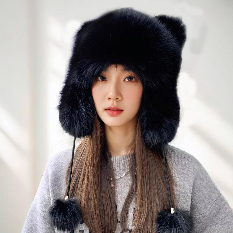 Thickened Warm Princess Hat In Autumn and Winter Fashion Ear Protection Hat Raccoon Plush Hat Imitation Fox Hair Woman