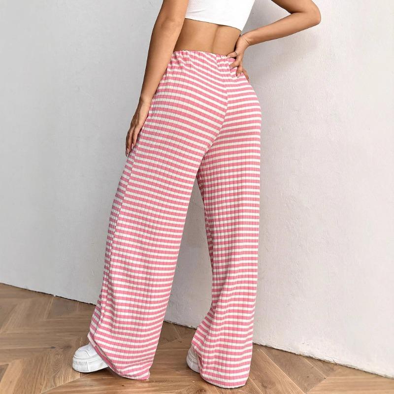 Women Casual Straight Leg Striped Pants For Daily Wear