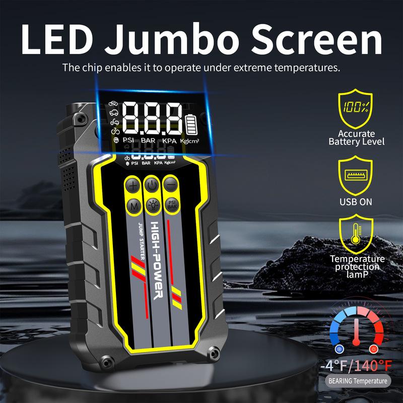 5-in-1 Car Jump Starter with Air Pump 2000A Portable Car Battery Starter 150PSI Tire Inflator 10000mAh Power Bank