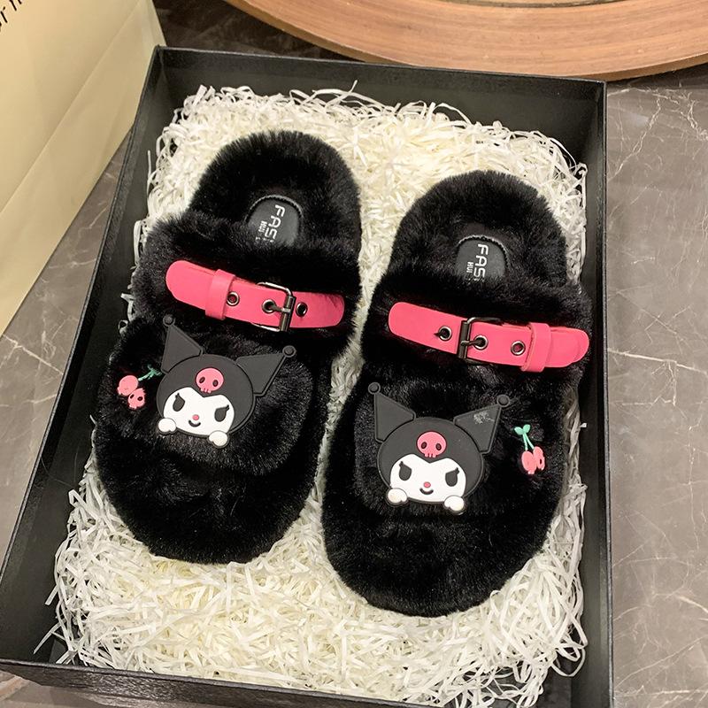 Fairy Wind Kulomi Mao Mao Mop Autumn 2025 New Versatile Fashion Niche Design Thick-bottomed Cotton Slippers