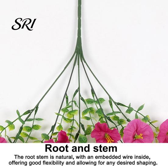 Water-free Flower Decor Artificial Flowers for Outdoor, Fake Hanging Morning Glory with Eucalyptus Leaves, UV No Maintenance Resistant Faux