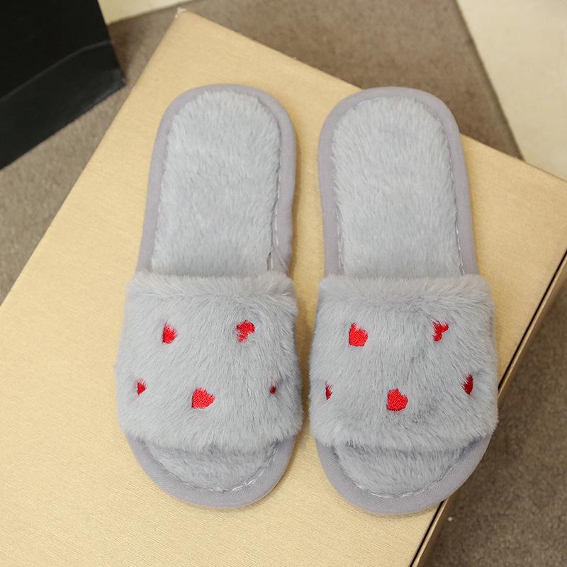 Cotton Slippers Women, Love Home Indoor Non Slip Open Toe Slippers, Plush Slippers Women