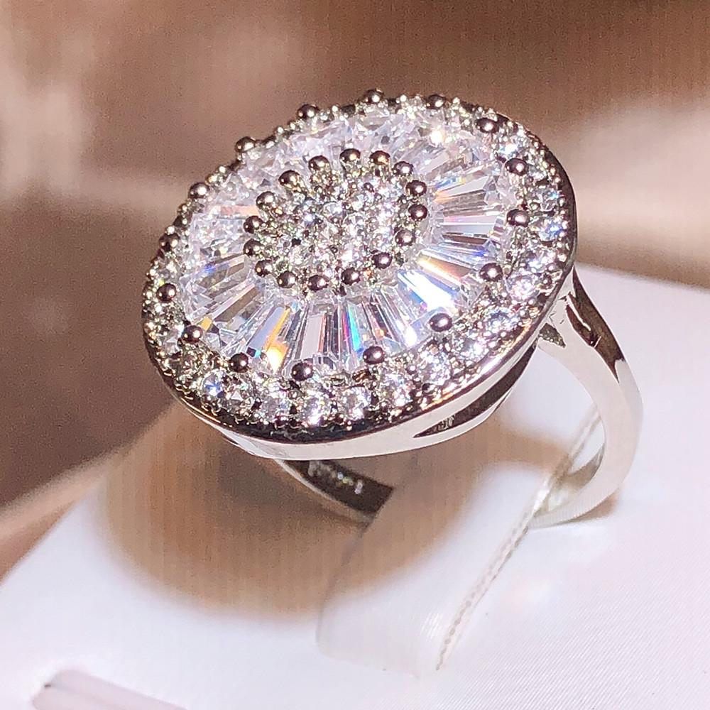 

Классическое серебряное кольцо для женщин с блестящим центром AAAA Циркон Ювелирные изделия Стильное вечернее регулируемое кольцо со свадебным обручальным кольцом для невесты Resizable белый
