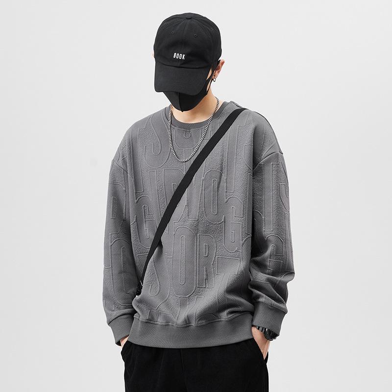 Premium Men s Heavyweight Loose-Fit Hoodie with Velvet, Trendy Fashionable Round Neck T-shirt Top. L