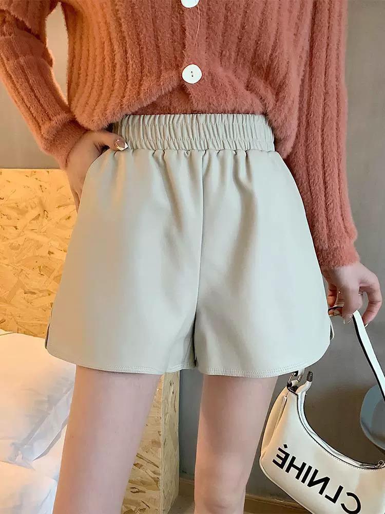 Women's High Waist Leather Shorts: Loose, Wide-Leg, Plus Size, Slimming Design for Autumn and Winter