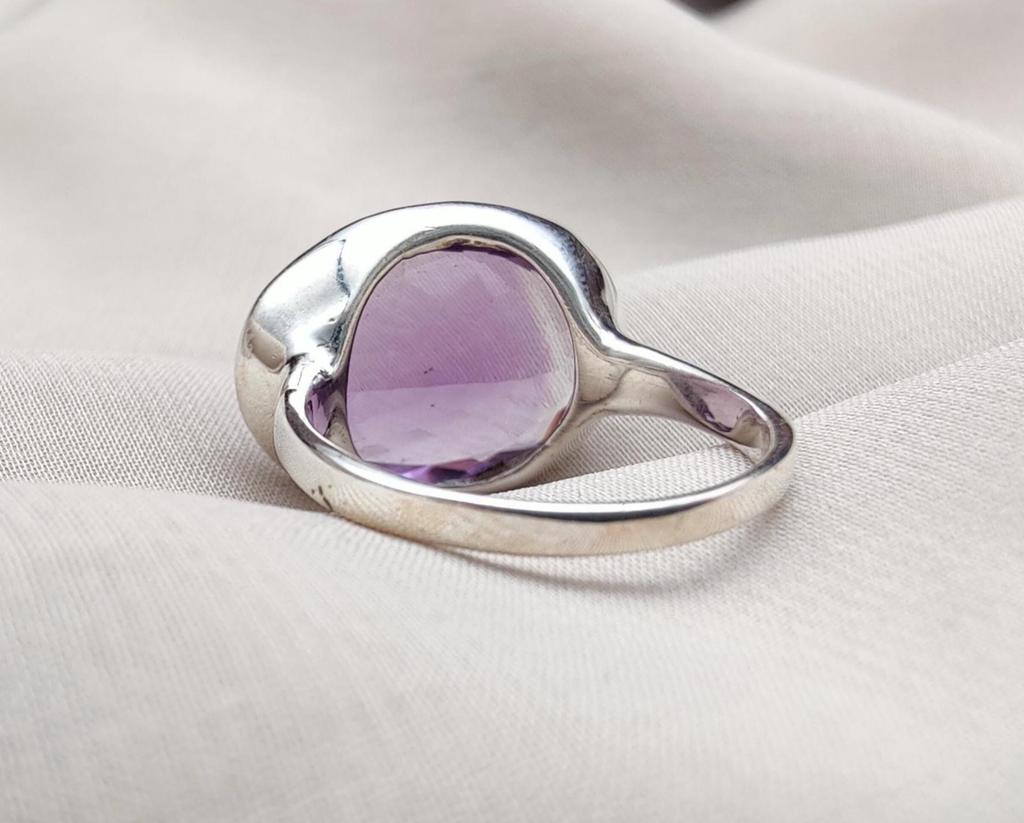 925 Sterling Silver Amethyst Ring: Minimalist Gemstone Jewelry