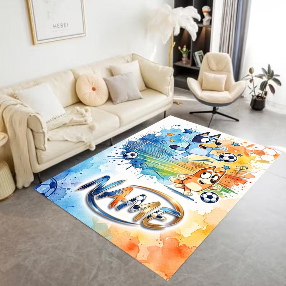Soccer Fun Bluey Customize Your Name Area Rug Design for Bedrooms Dining Room Living Rooms Foyer Antislip Carpet Office home decor Wedding Party Gift