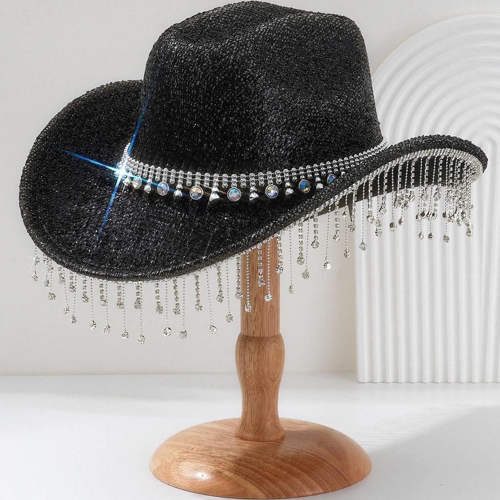 Eye-catching Crystal Cowboy Hats Bride Hat Panama Hat for Bachelorette Party Cowboy Hats for Club Stage Shows