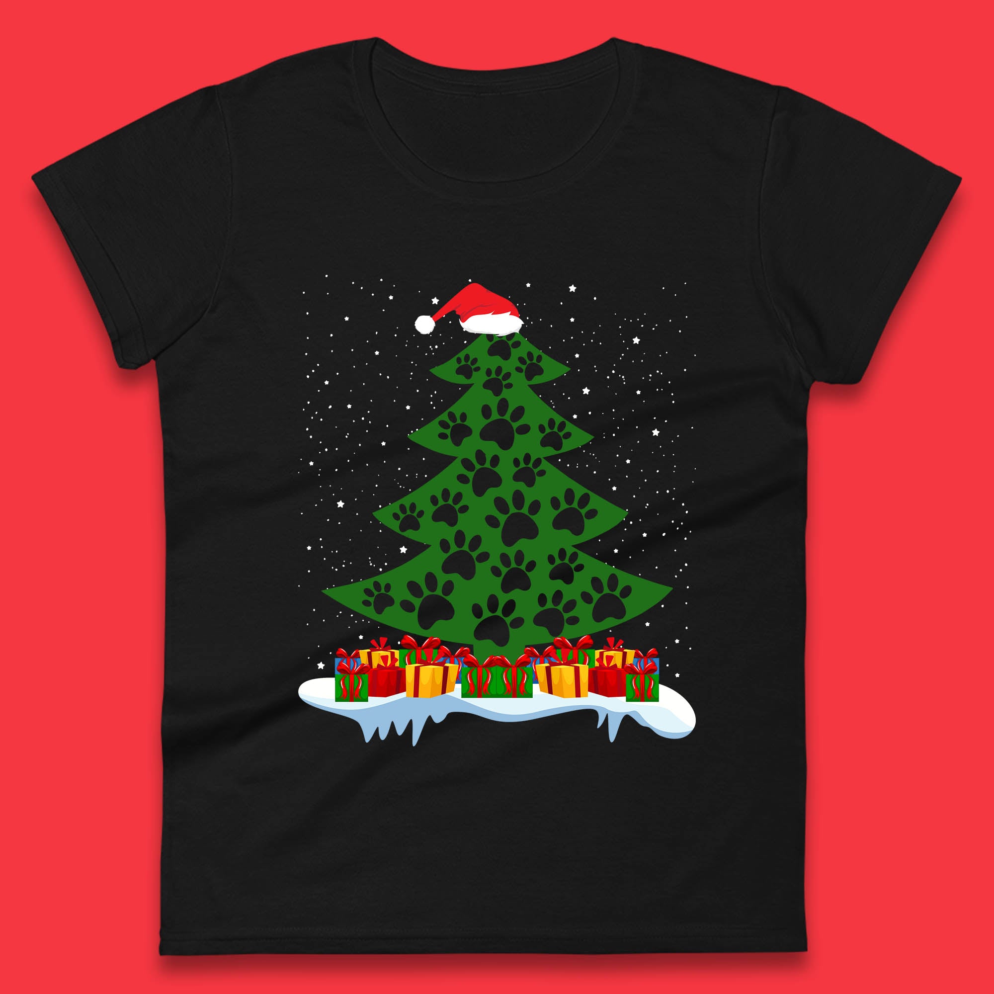 Christmas Tree With Paw Prints Of Dogs Womens T Shirt Mens Tops Tees Unisex Christmas Tree top S