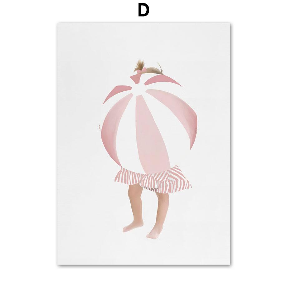 Ροζ Παραλία Κολύμπι Φλαμίνγκο Βιβλίο Μπαλόνι Τέχνη Τοίχου Καμβάς Ζωγραφική Αφίσες Και Εκτυπώσεις Εικόνες Τοίχου Διακόσμηση Υπνοδωματίου Μωρού Κοριτσιού Αγοριού