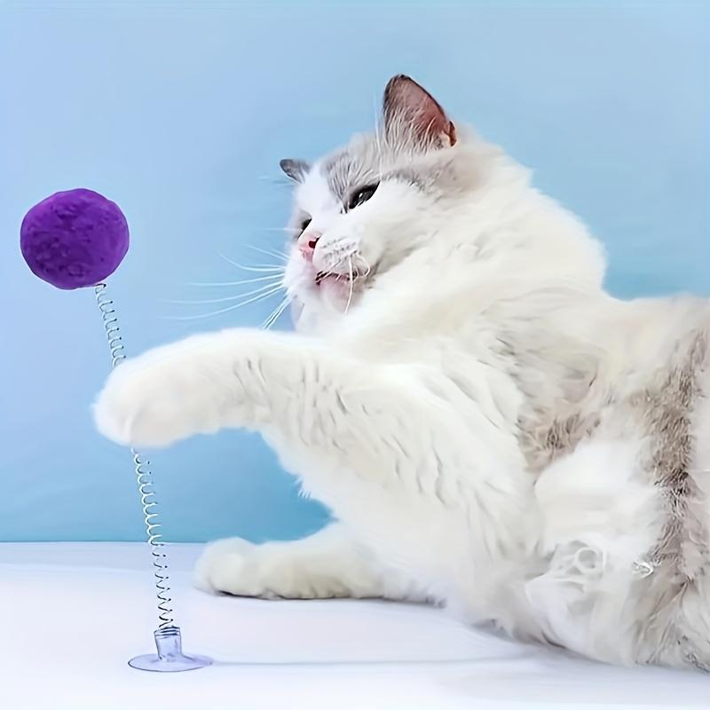 1pc Interactive Cat Toy with Plush Ball - Metal Spring Teaser Stick, Suction Cup Base, Colorful & Battery-Free, Encourages Hunting Instincts