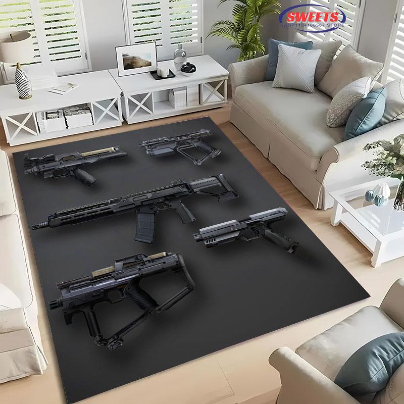 Pistolen-Themenbereichsteppich, Sturmgewehr Pistole Revolver Pistole Teppich für Wohnzimmer Schlafzimmer Sofa Fußmatte Dekor Rutschfeste Bodenmatte Geschenke