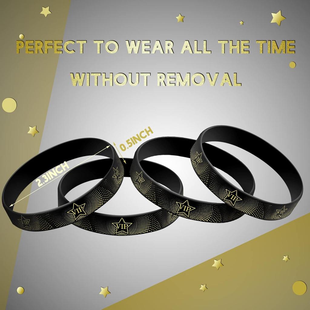 Sratte 30 Pcs VIP Bracelets VIP Silicone Wristbands for Events Black Bracelets Elastic Wristbands for Party Club Bar Men Women