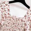 Chiffon Dress Women Dresses Female Short Sleeve Elastic Waist Printed Floral Pleated Backless Casual Dress