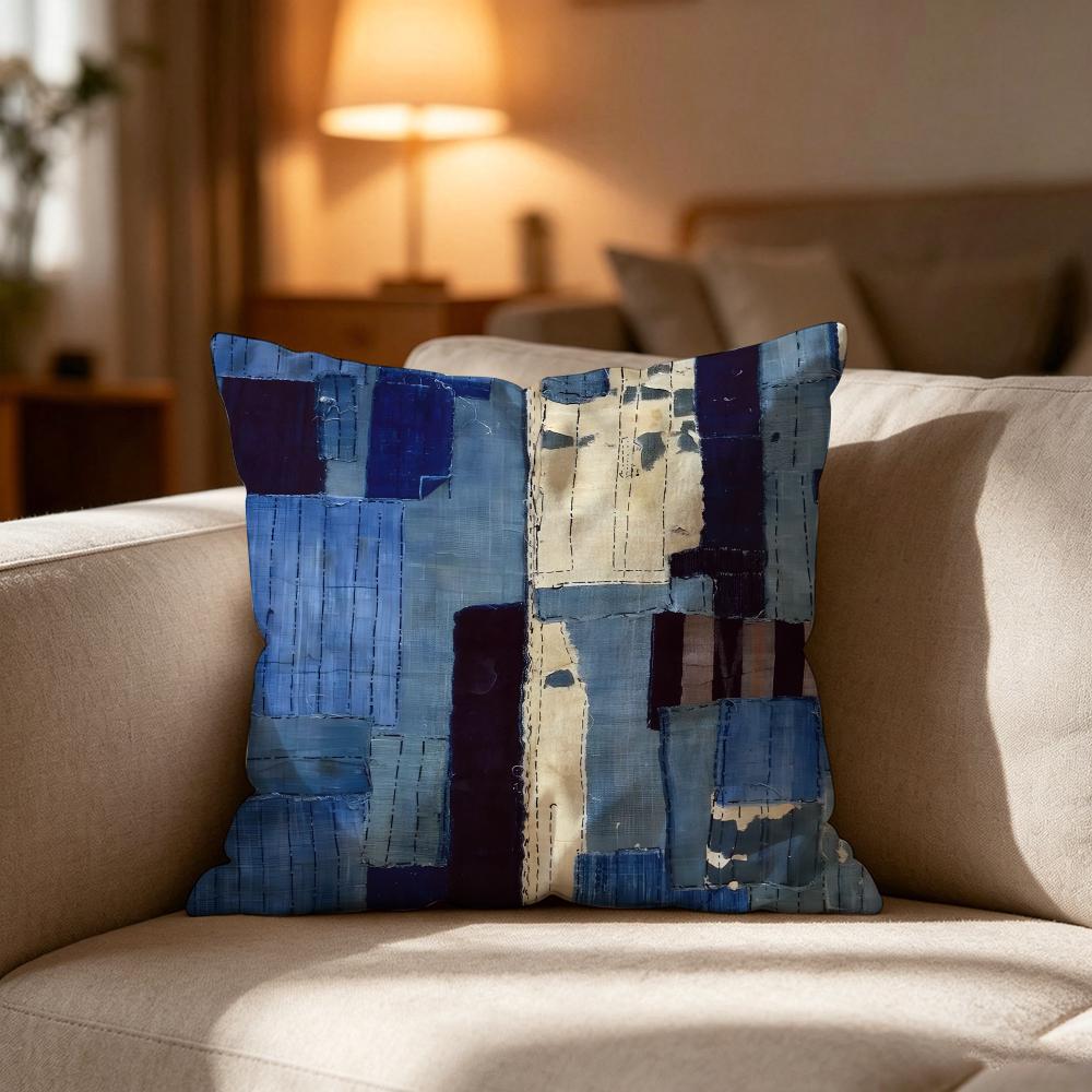 Denim Patchwork Print Cushion Cover Cushion Cover Soft Washable Pillow Case Multi-Scene For Couch Bed Travel Office Use
