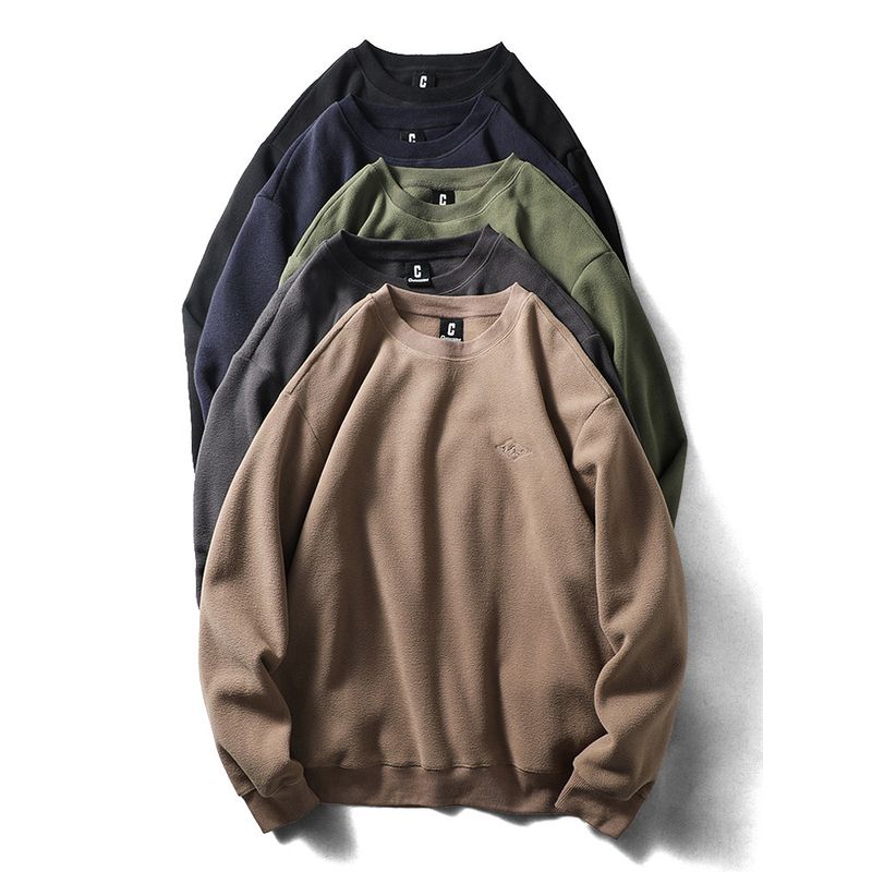 American Retro Double-Sided Fleece Sweater Men's Fall and Winter Embroidered Fashion Brand round-Neck Non-Hoodie Export Men's Fleece Jacket