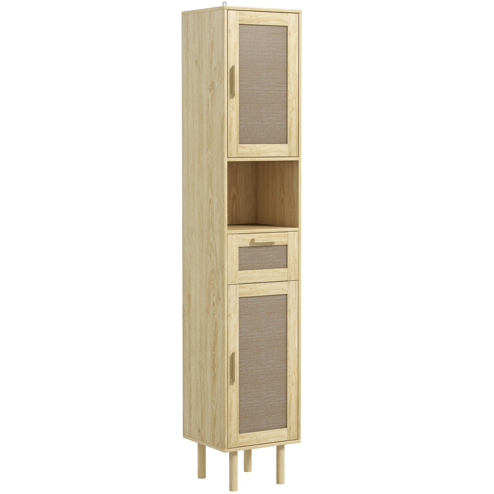 Bathroom storage column cabinet with rattan