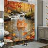 Oil Painting Black And White Cat In Pond With Water Lilies & Fireflies Waterproof Shower Curtain For Bathroom Decor