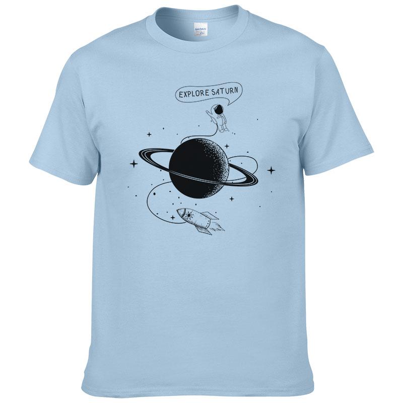 Astronaut Erkunde Saturn T-Shirt Herren Sommer Kurzarm Mode T-Shirt Baumwolle Coole T-Shirts Tops Markenkleidung #226