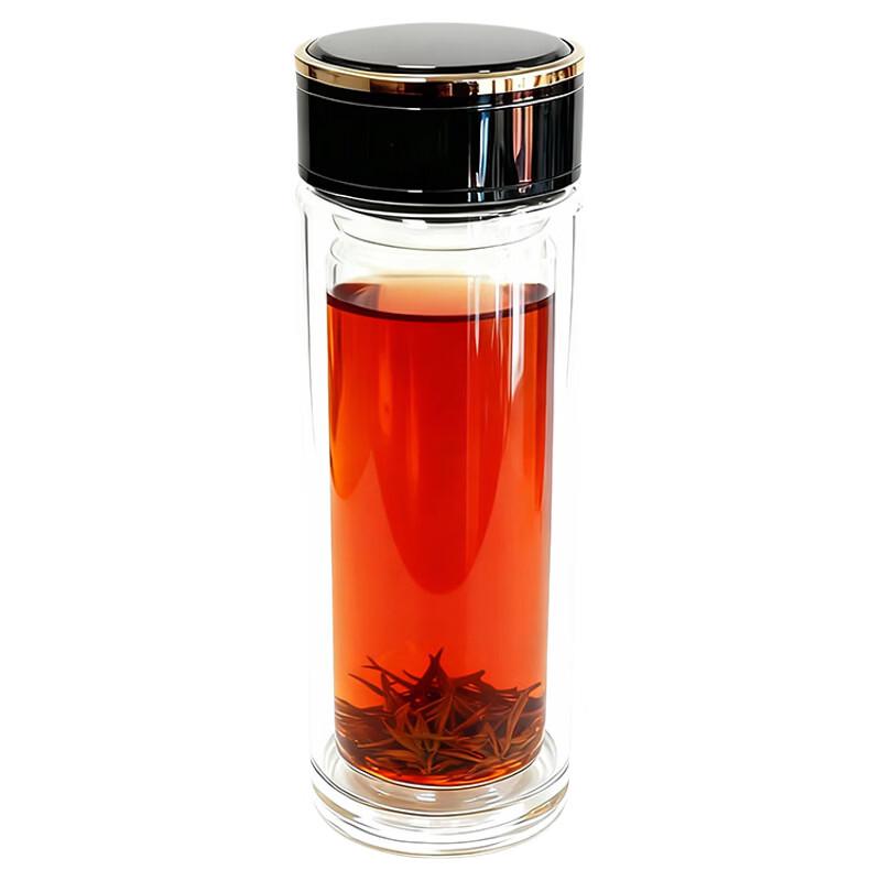 Handun 400ml Double-Layer High Borosilicate Glass Cup with Wood Grain and Tempered Bottom