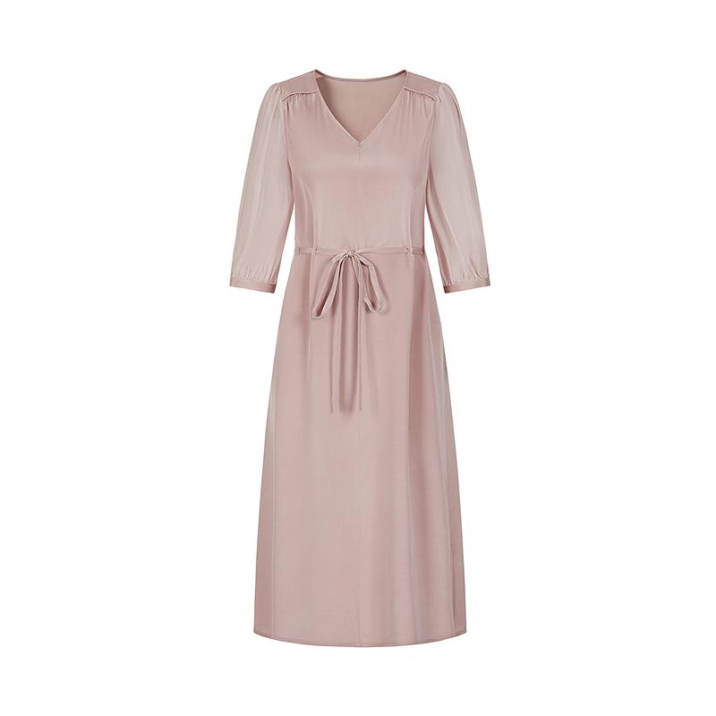 Jiuzi Anna Kou Elegant and Dignified Temperament Extremely Simple Style Mulberry Silk Waist Cinched Dress for Women 2025 Summer New Item