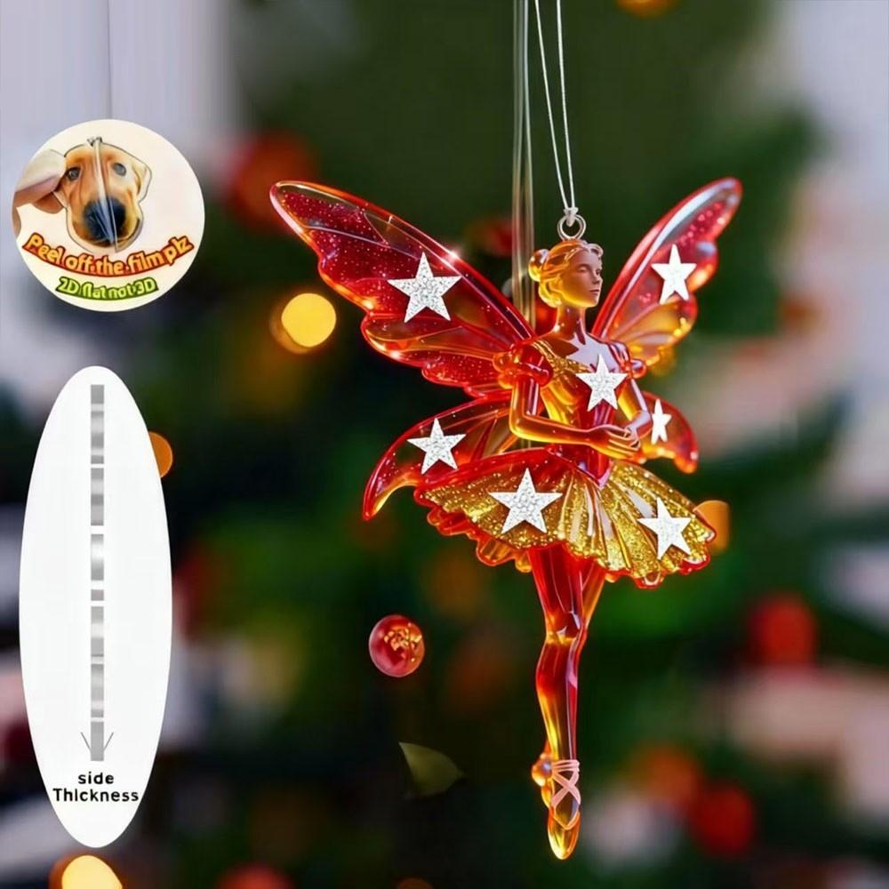 New 2D Flat Christmas Hanging Pendant Ballerina Shining Xmas Tree Hanging Ornament Simulation Acrylic Keychain Bag Charms