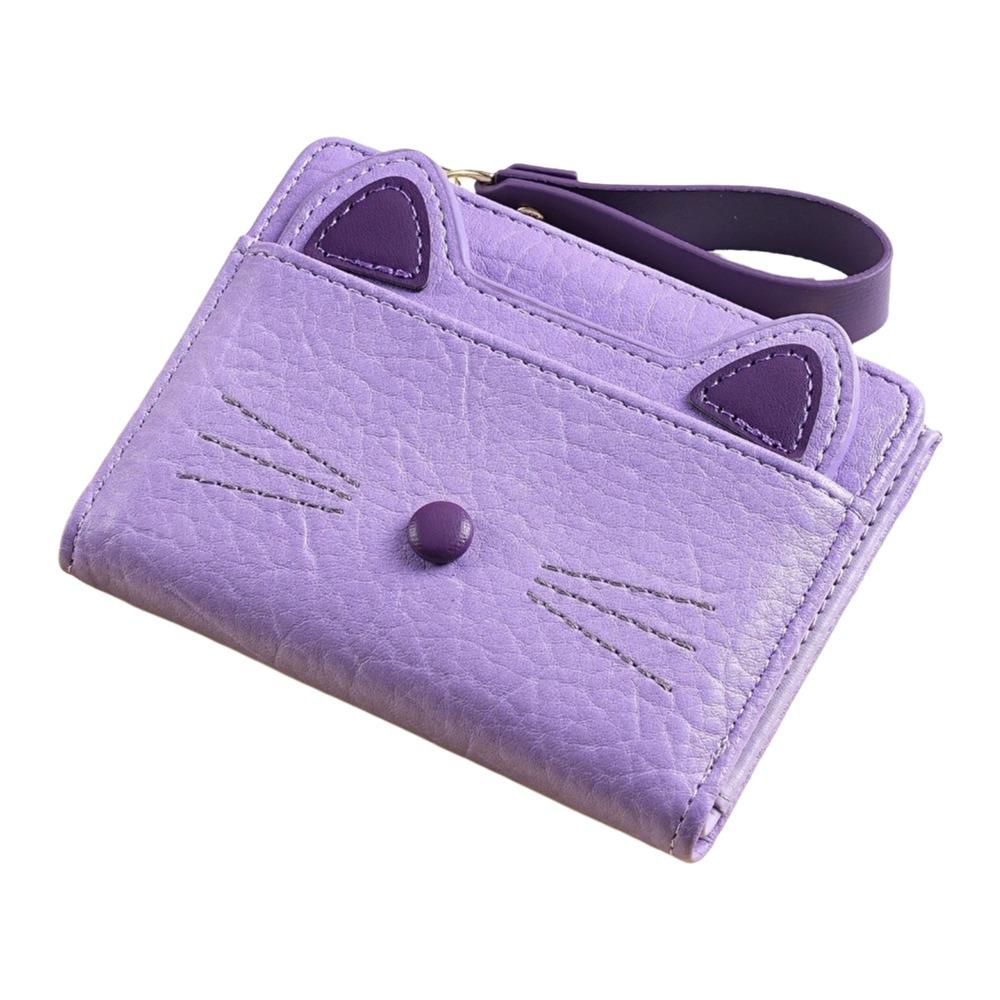 Кошелек-кошка на молнии Короткий студенческий кошелек для карт и монет Портативный мультяшный кошелек Подарки фиолетовый