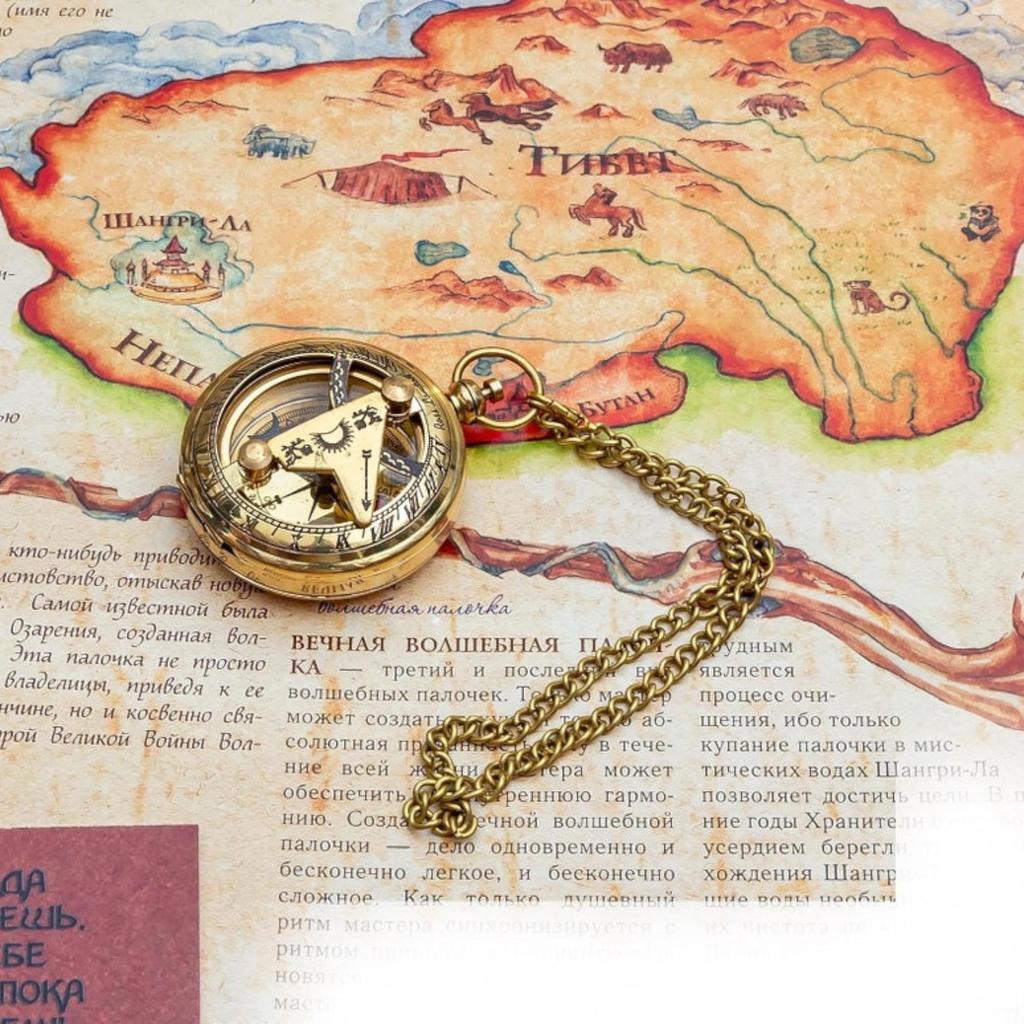 Vintage-inspired Brass Sundial Compass with Push Button - 2 Inch Diameter Free Gift Compass Keychain
