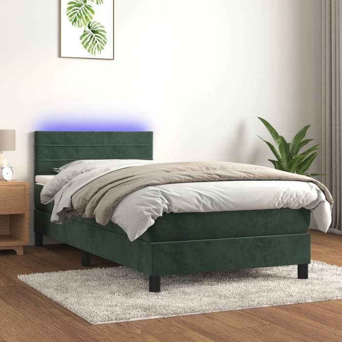 Maison Exclusive - Sommier à lattes de lit et matelas et LED Vert foncé 80x200 cm