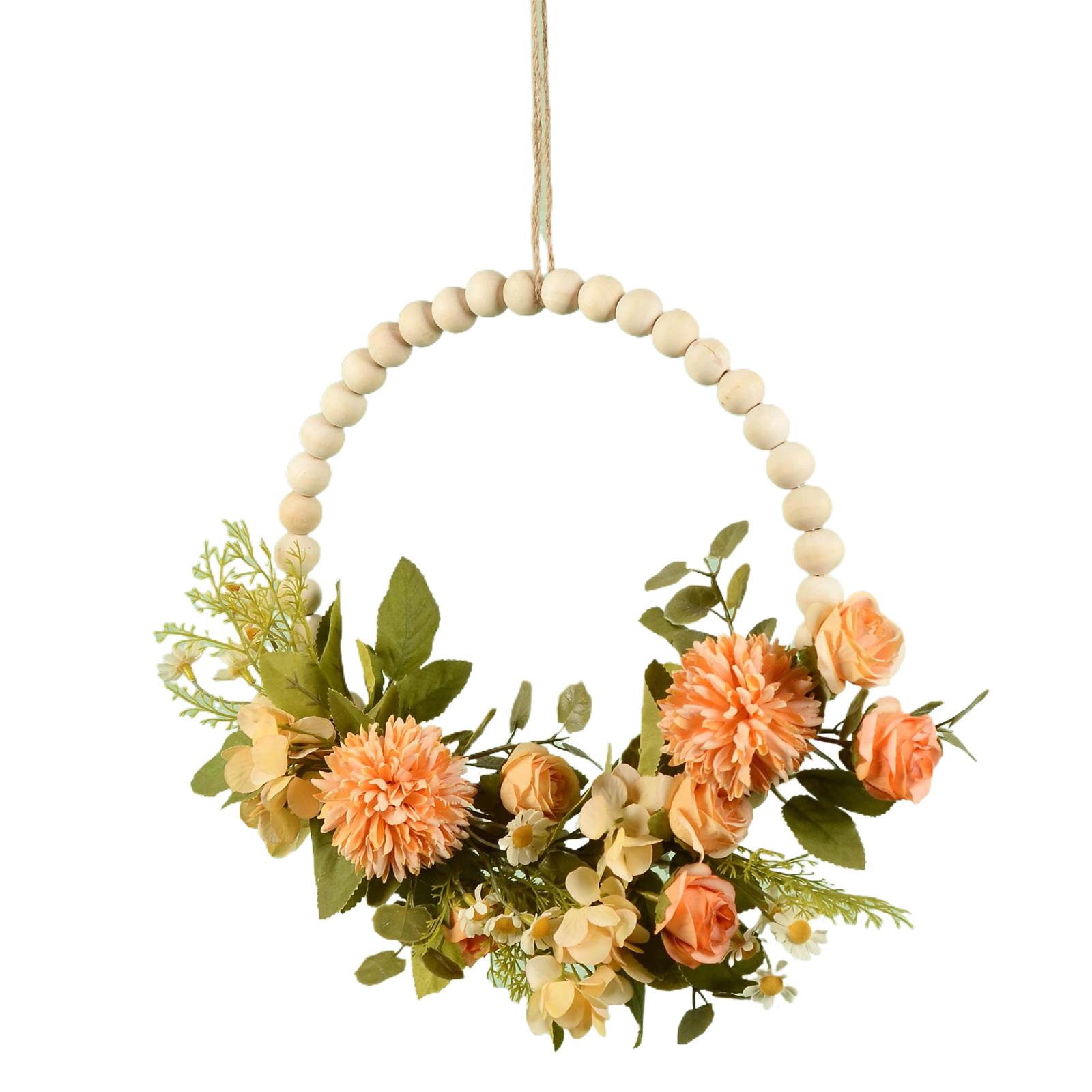 

Wood Beads Artificial Flower Wreath for Front Door Spring Wreath for Wedding Valentines Indoor and Outdoor Decoration разноцветный