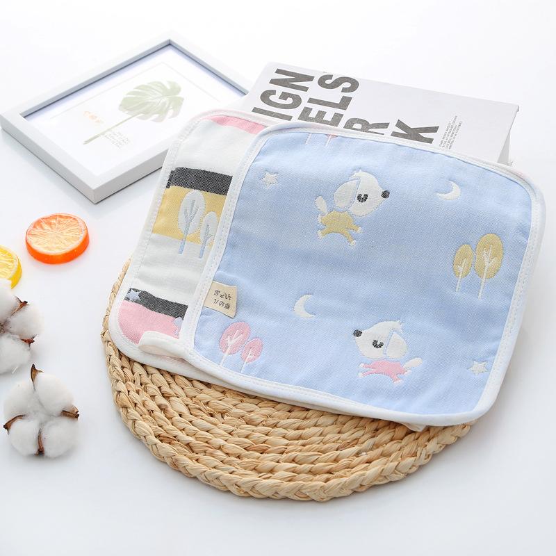 6 Layer Pure Cotton Gauze Baby Burp Cloth Cartoon Jacquard Square Towel For Infant Kids Face And Hand Washing