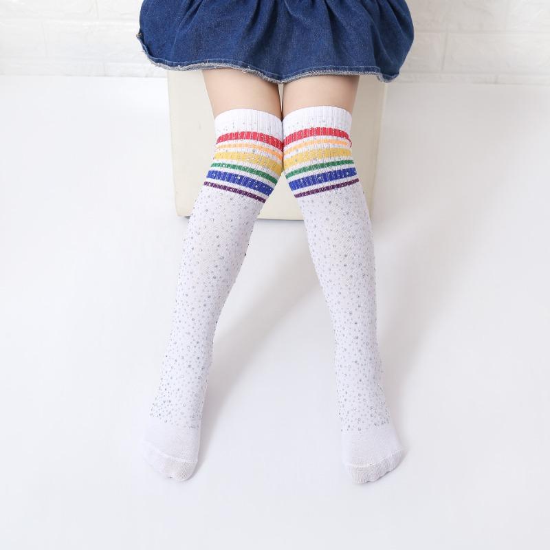 Glitter Rhinestone Kids Socks New Fashion Striped Mid-Calf Cotton Socks for Boys Girls Non-Slip Comfortable Children Crew Socks