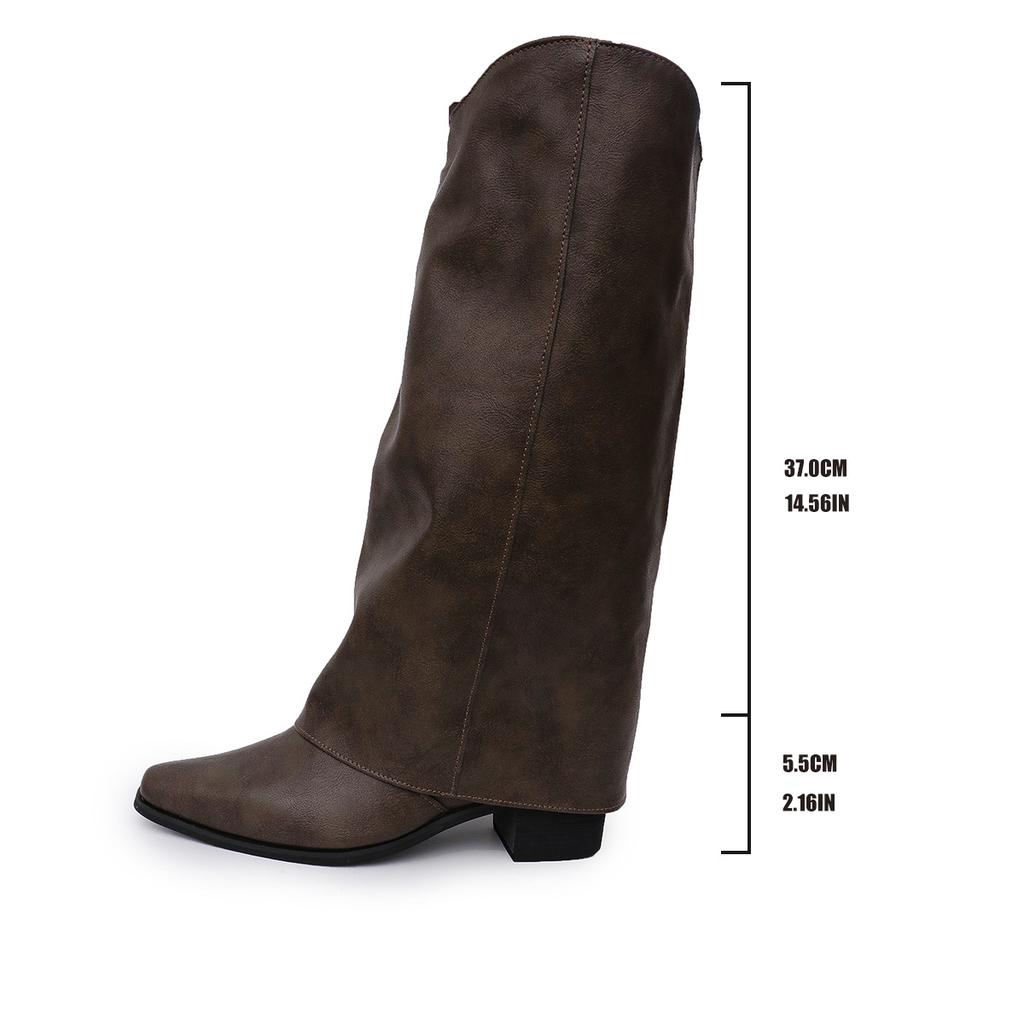 Fashion New Retro-style Rivet High-top Western Cowboy Boots, Women's Long Mid-heel Pointed-toe Hooded Knight Boots, Long Boots