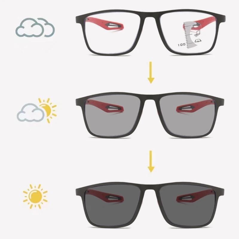Photochromic Multifocal Reading Glasses Anti-blue Light Presbyopia Eyeglasses Outdoor Sport Unisex Ultralight Diopter Eyeglasses