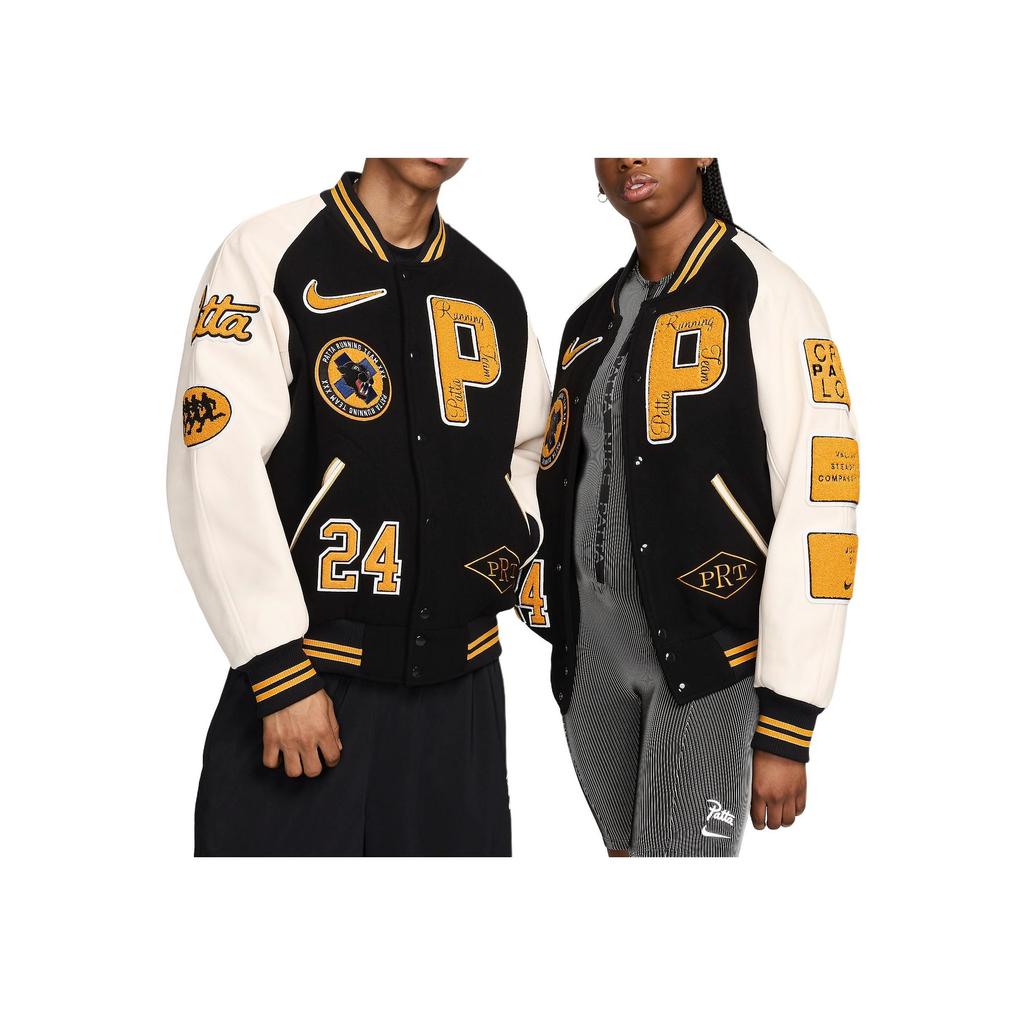 Nike x Patta Running Team Varsity Jacket (Asia Sizing) Black/Yellow/White Unisex Outerwear FJ3107-010