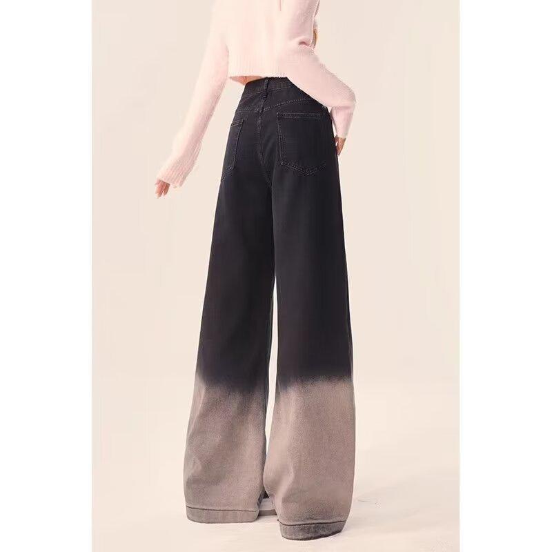 

Женские джинсы больших размеров с градиентным эффектом, широкими штанинами, в стиле ретро и с эффектом потертости 2XL черный серый