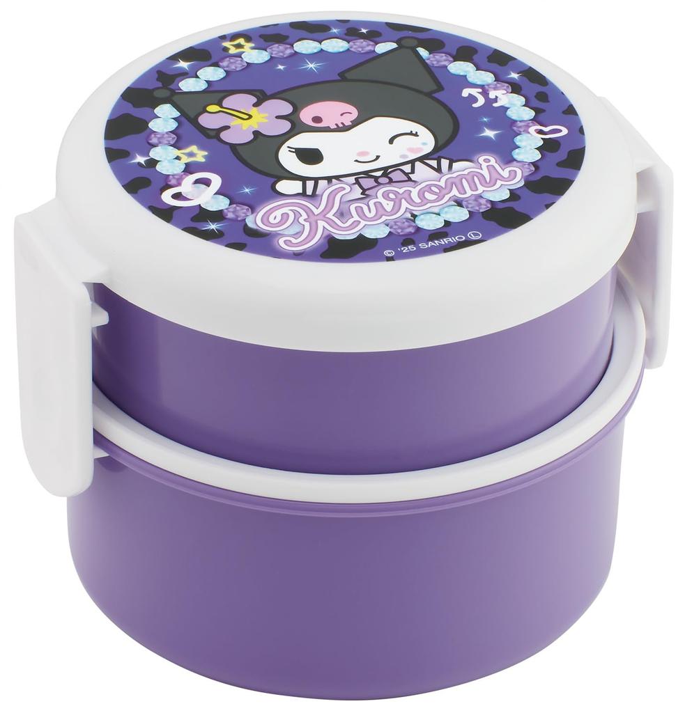 Skater Round Lunch 500ml Two with Made in Sanrio Kuromi School Box, Capacity, Tiers, Fork, Japan, Design, ONWR1-A