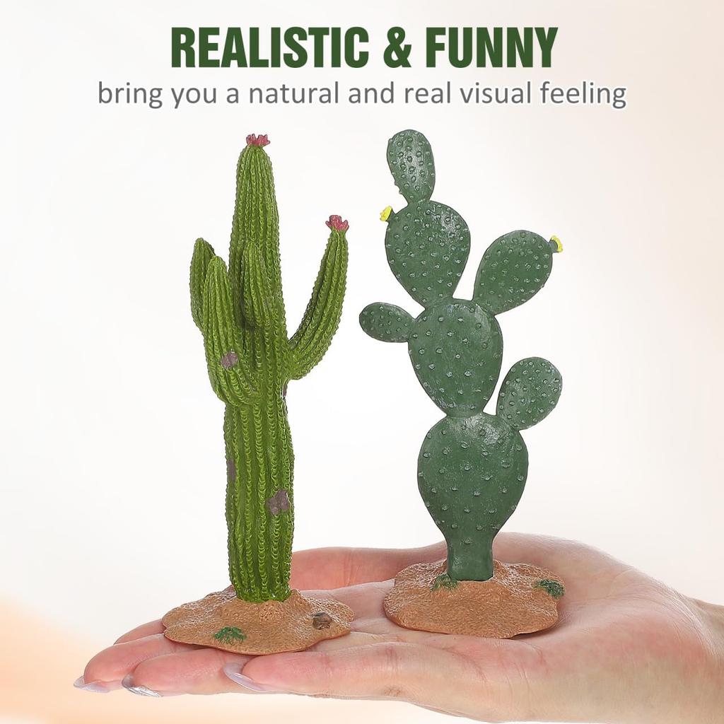 ULTNICE Fake Cactus Statues, 2pcs Realistic Artificial Cactus Figurine for Reptile Aquarium, Simulated Succulent Plant for Home Garden and Office,