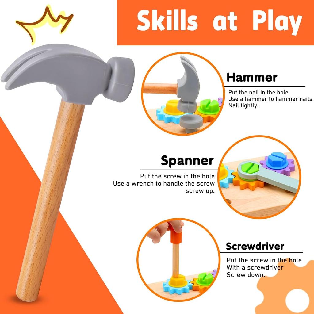 Wooden Tool Set Montessori Toys for 2 3 4 5 Year Old Boy, 29Pcs Stem Toys Toddler Educational Toys Age 2-3, Tool Bench Pretend Play Construction