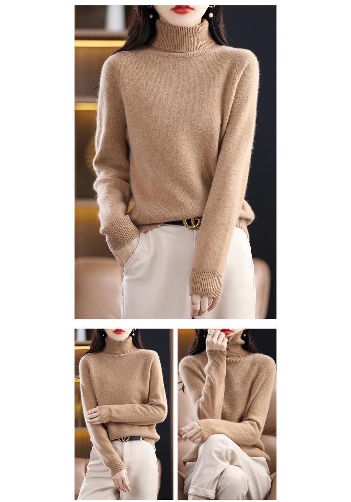 High-Neck Slimming Knit Sweater - Women's Elegant Autumn/Winter Base Layer