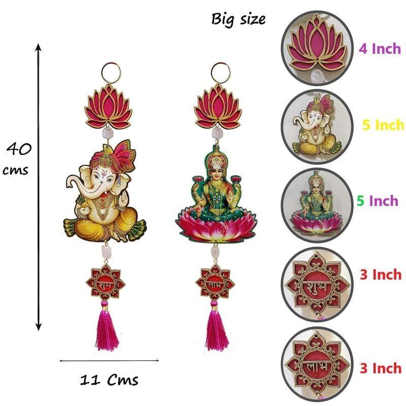 Handmade Shubh Labh Laxmi Ganesh Lotus Hangings, Temple Decoration, Diwali/Ganpati Decor, Lotus Decoration Items, Sohn/Shun/Shoon, Puja Tags