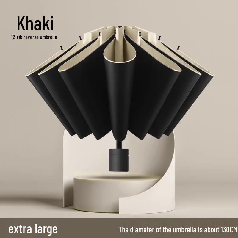 Twelve-Rib Thickened Reversible Umbrella - Large Folding Dual-Use for Rain & Sun Protection