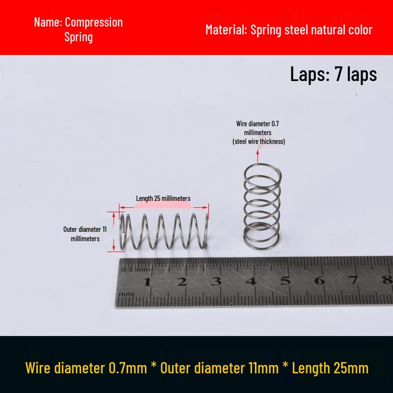 Druckfeder mit Rückstellfunktion aus Federstahl, 0,7 mm Drahtdurchmesser, 8-12 mm Außendurchmesser