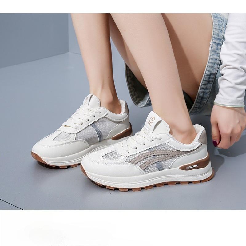 Fashionable New Comfortable And Breathable Sports Shoes For Women Spring And Autumn Mesh Round Toe Lace Up Casual Flat Shoes