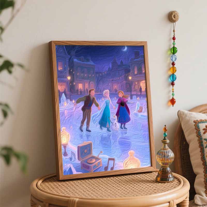 Disney Frozen Ice Skating Scene Digital Oil Painting Art Kit Handmade Coloring Painting Home Decor