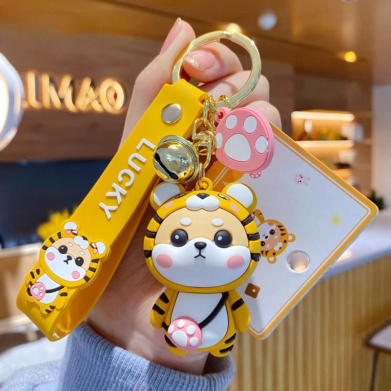 New Tiger Pattern Coat Shiba Inu Dog Cartoon PVC Animal Toys for Women Bag Pendant Men Car Keyfob Jewelry Gift Bag Charm
