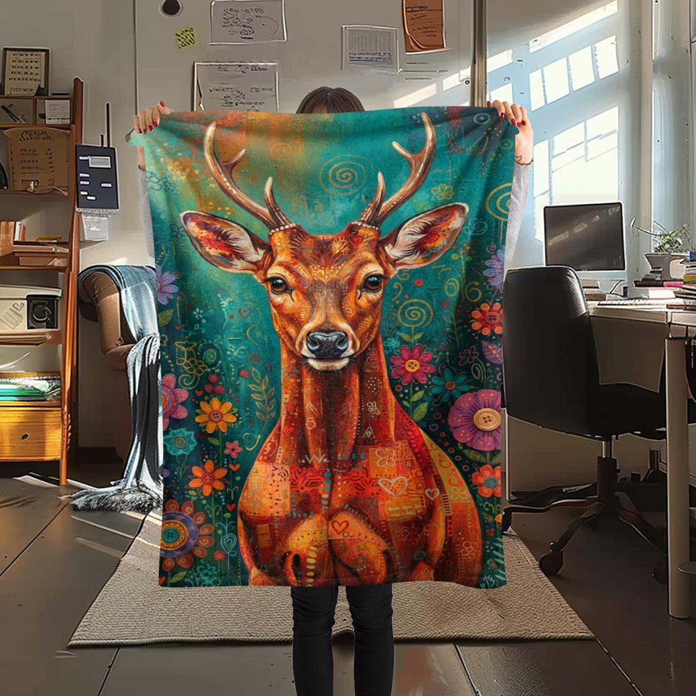 1PC Bohemian Animal Art Print FlAannel Blanket, High Quality Comfortable for All Seasons, Home Decor, Warmth and Comfort